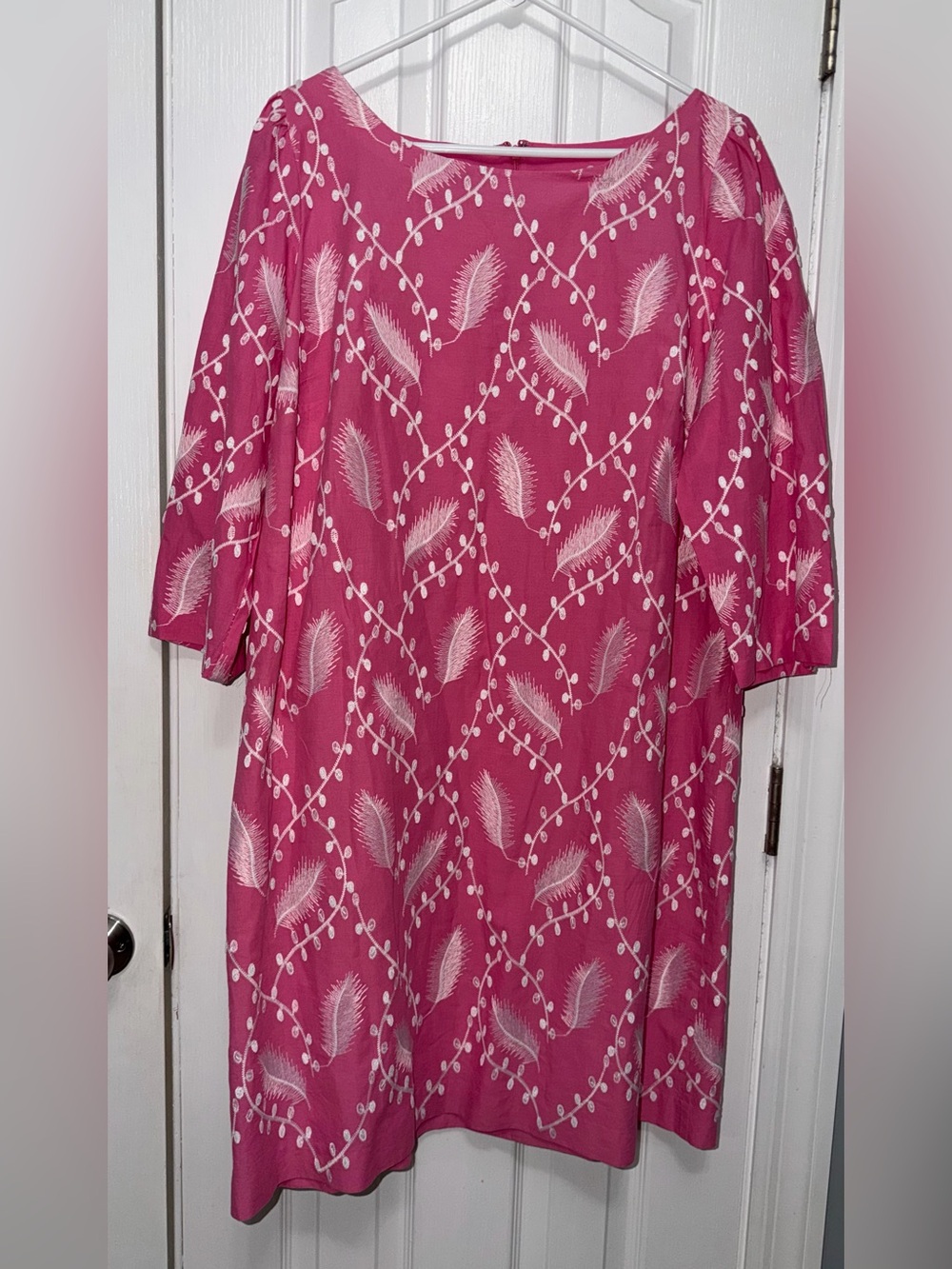 Talbots Pink Feather-Print Shift Dress